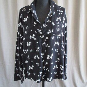 Sincerely Jules Ryder Black White Stars Button Blouse Top Sz L Cute!